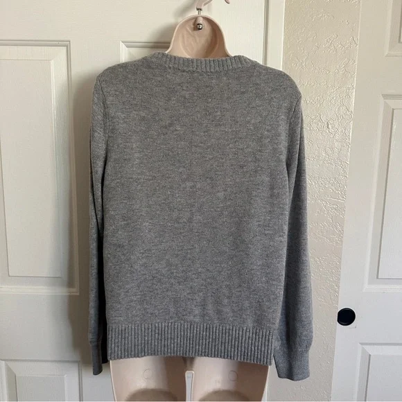 $118 J. Crew Crewneck Sweater with Jeweled Buttons Wool blend, Gray, M, Medium - Picture 5 of 11
